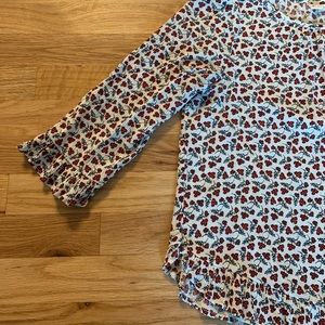 Gap Red and Green Floral Ruffle 3/4 Sleeve Shirt